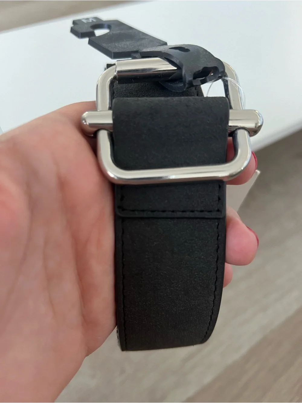 Abound Black Leather Belt with Silver-Tone Buckle